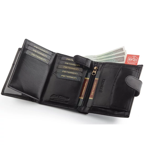 PETERSON PTN 317Z 2-1-1 FEKETE RFID bőr pénztárca