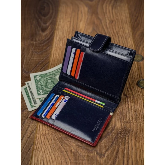 RFID bőr pénztárca ROVICKY 331L-RBA-D NAVY-RED