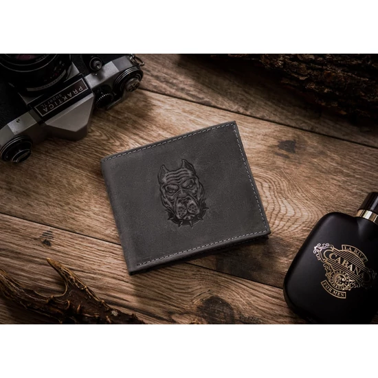 Férfi bőr pénztárca RFID védelmi kutyaképpel N992-CHM-DOG-2 Cognac
