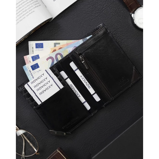 ROVICKY RFID bőr pénztárca N484-RVTM-GN