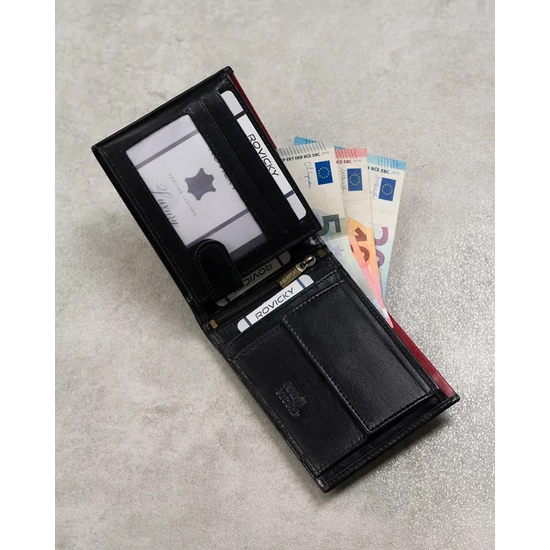 RFID bőr pénztárca ROVICKY N992-RVT Fekete+piros