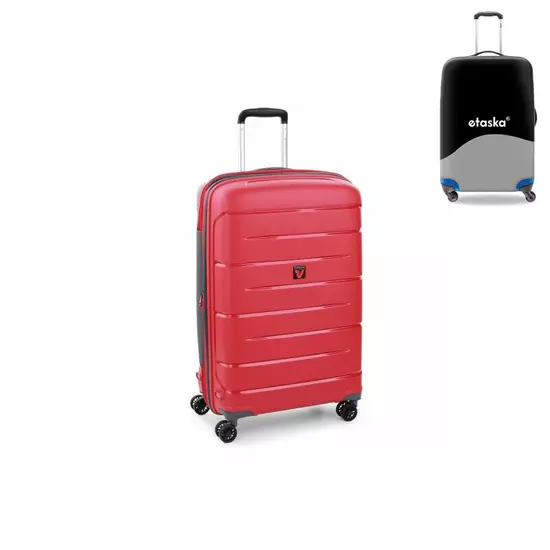 Roncato FLIGHT DLX Spinner Bőrönd R-3462 Piros ajándék bőröndhuzattal
