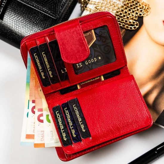 Valódi bőr női Pénztárca sok kártyatartóval RFID védelemmel