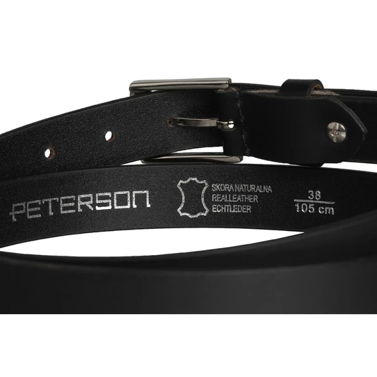 Fekete női bőröv klasszikus ezüst csattal - Peterson 100 cm-től 120 cm-ig