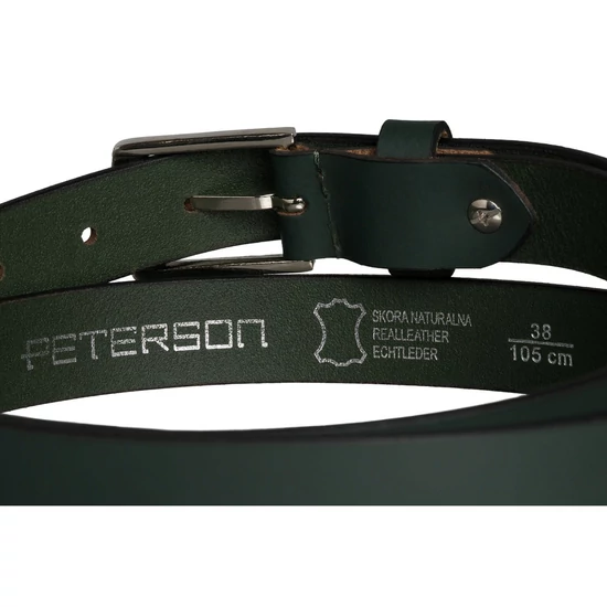 Zöld valódi bőr női öv klasszikus ezüst csattal - Peterson 100 cm-től 120 cm-ig