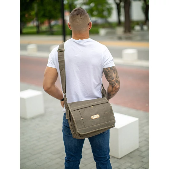 Vászon oldaltáska khaki színben 6245-khaki