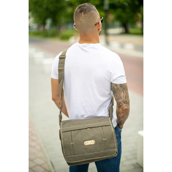 Vászon oldaltáska khaki színben 6245-khaki