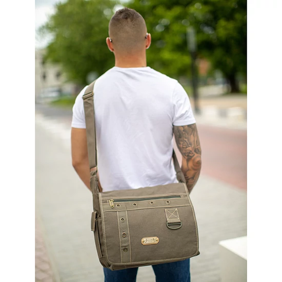 Vászon oldaltáska khaki színben 60521-khaki
