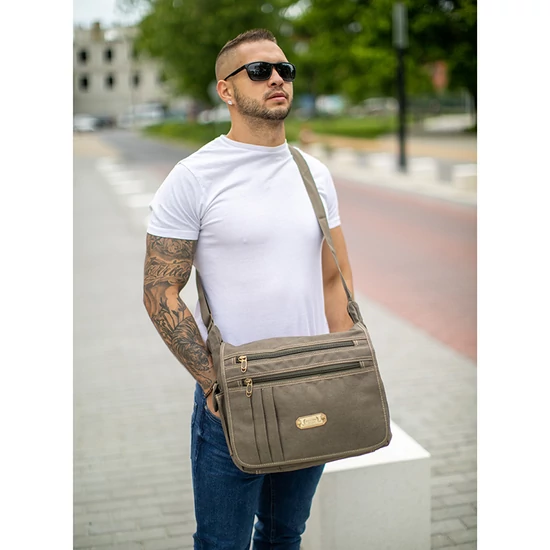 Vászon oldaltáska khaki zöld színben 61541-khaki