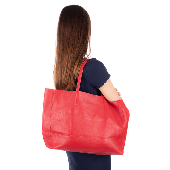 Nagyméretű Valódi bőr női táska piros színben