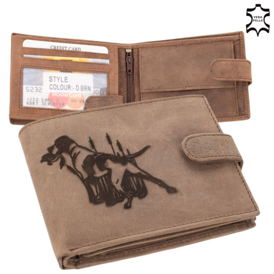 Bőr vadász pénztárca barna színben  vadászkutya mintával RFID védelemmel 5702-dog-1
