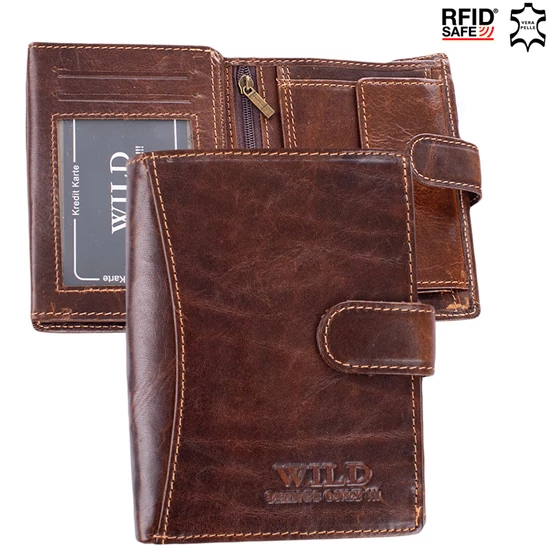 Wild Valódi bőr Pénztárca barna színben RFID védelemmel