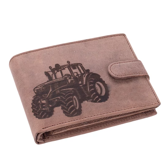 Bőr pénztárca barna színben traktor mintával RFID védelemmel díszdobozban 5702-tractor-1