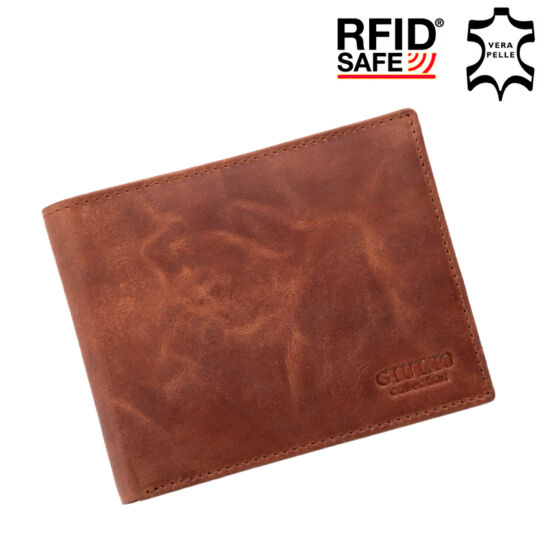 GIULIO valódi bőr férfi pénztárca díszdobozban RFID rendszerrel márványos barna színben