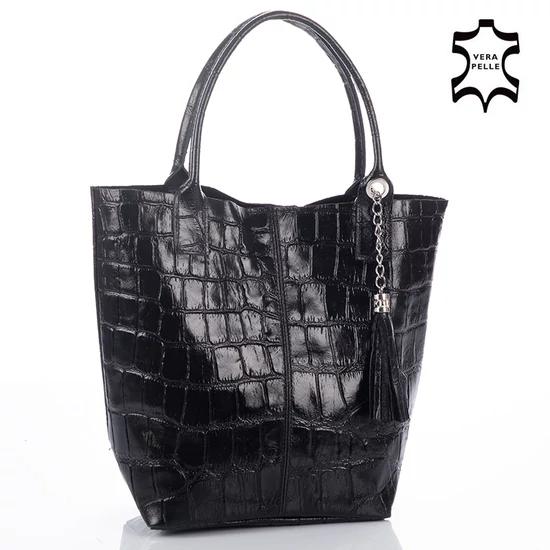 Valódi bőr női válltáska fekete színben 6896 Black croco