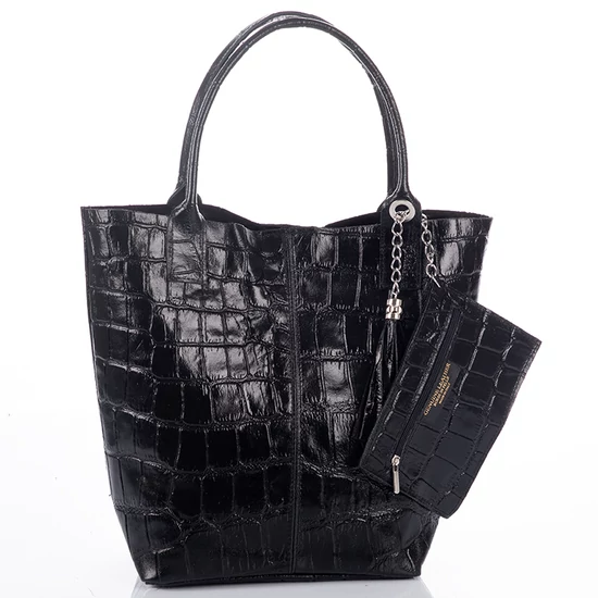 Valódi bőr női válltáska fekete színben 6896 Black croco