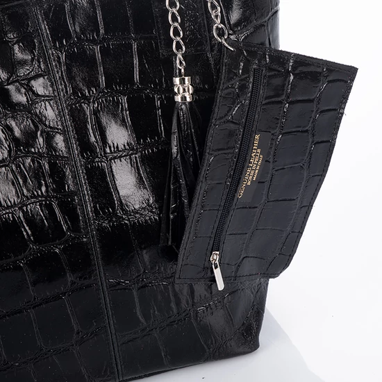 Valódi bőr női válltáska fekete színben 6896 Black croco