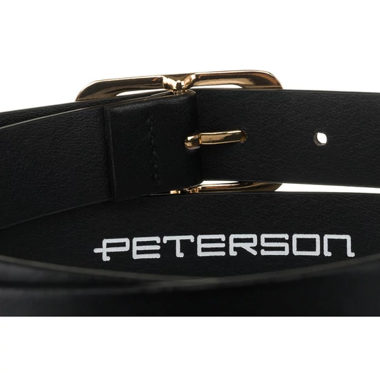 Fekete, keskeny női öv ekológikus bőrből, arany csattal - Peterson
