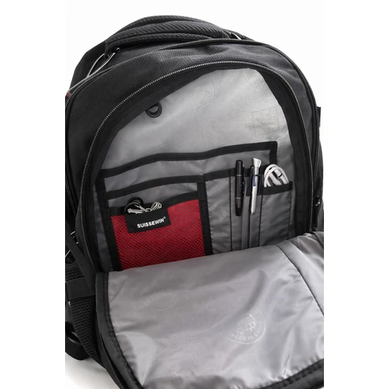 Swisswin 2 rekeszes laptoptartós hátizsák fekete színben