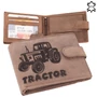 Bőr pénztárca barna színben traktor mintával RFID védelemmel díszdobozban 5702-tractor